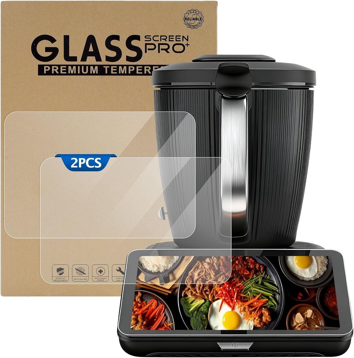 Beschermfolie voor Thermomix TM7 - 2-pack 9H gehard glas, krasbestendig, anti-vingerafdruk, bubbelloze montage en heldere HD bescherming