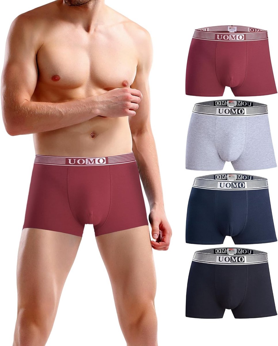Set van 4 heren boxershorts van katoen - comfortabele, ademende en zachte Y-front boxers voor dagelijks gebruik