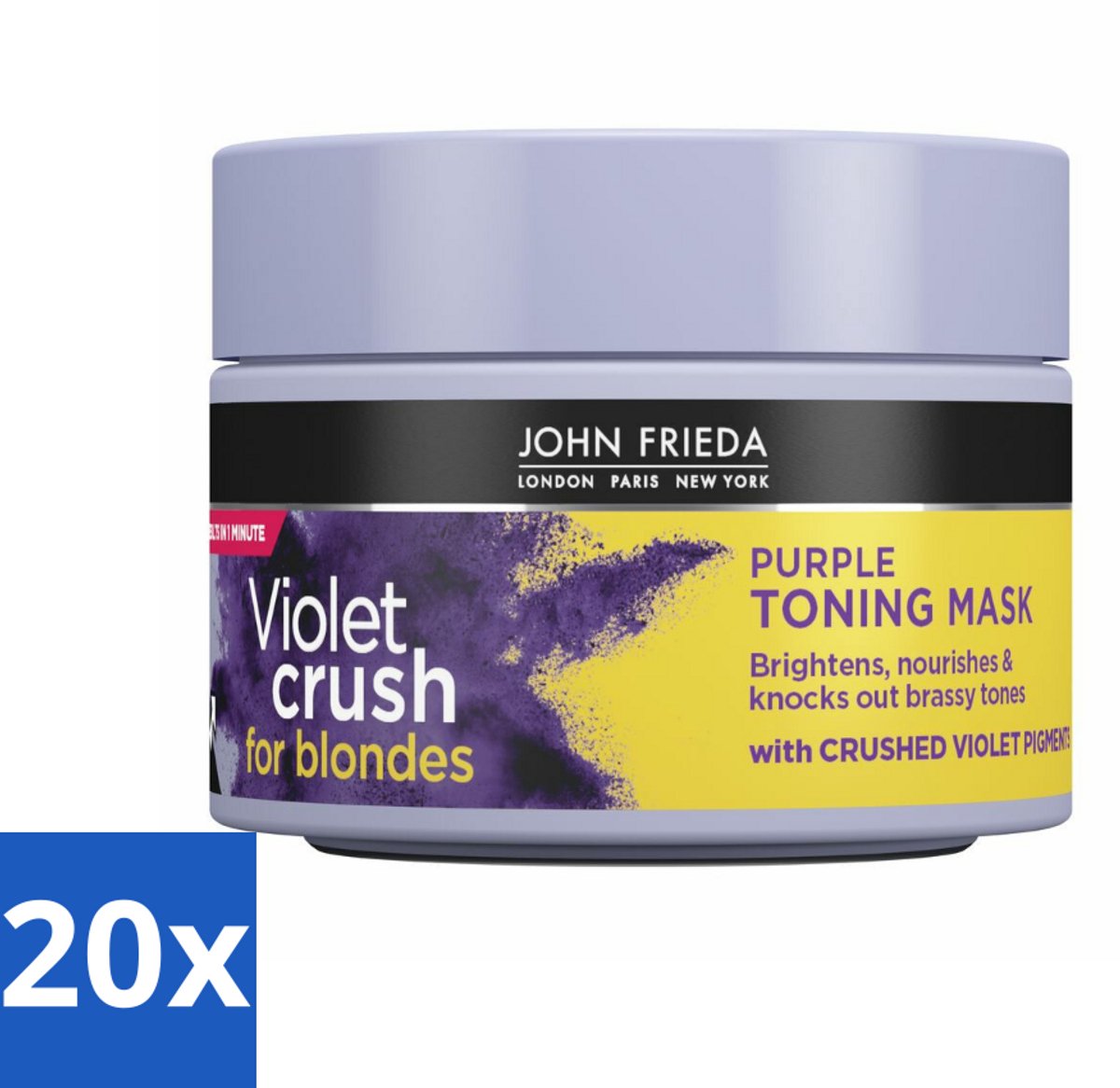 John Frieda – Haarmasker – Violet Crush Purple Toning – Neutraliseert gele tonen – 250 ml - Bulkverpakking - 20 stuks