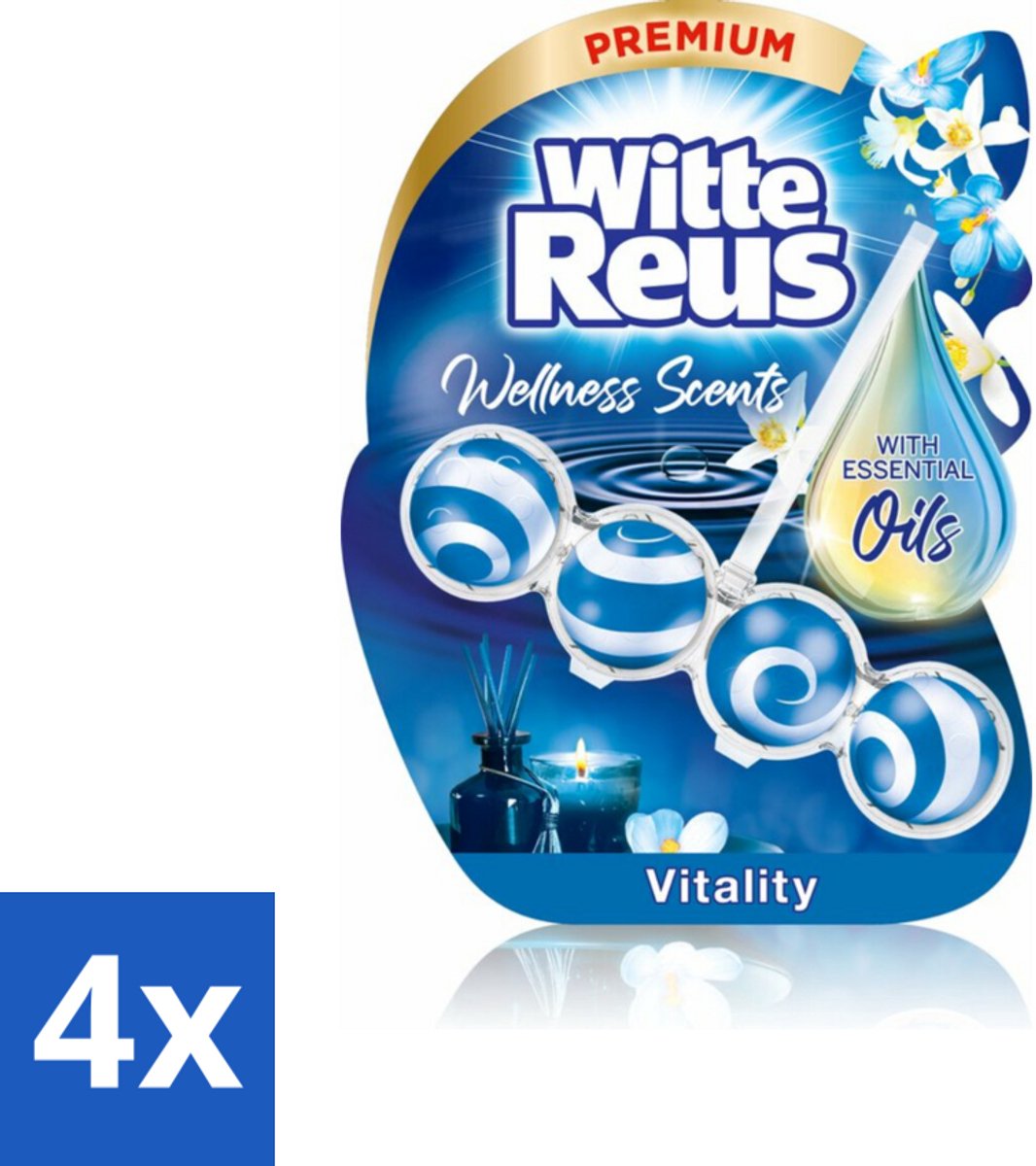 4 x Witte Reus - Wellness Scents Toiletblok - Vitality - 1 Toiletblok - Toiletblok - Geur - Reiniging - Essentiële Oliën - Wellness