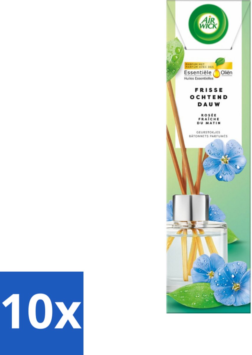 10 x Air Wick - Geurstokjes - Frisse Ochtenddauw - Essentiële Oliën - 40 ml - Geurstokjes - Frisse Ochtenddauw - Essentiële Oliën - Luchtverfrisser - Natuurlijke Geur