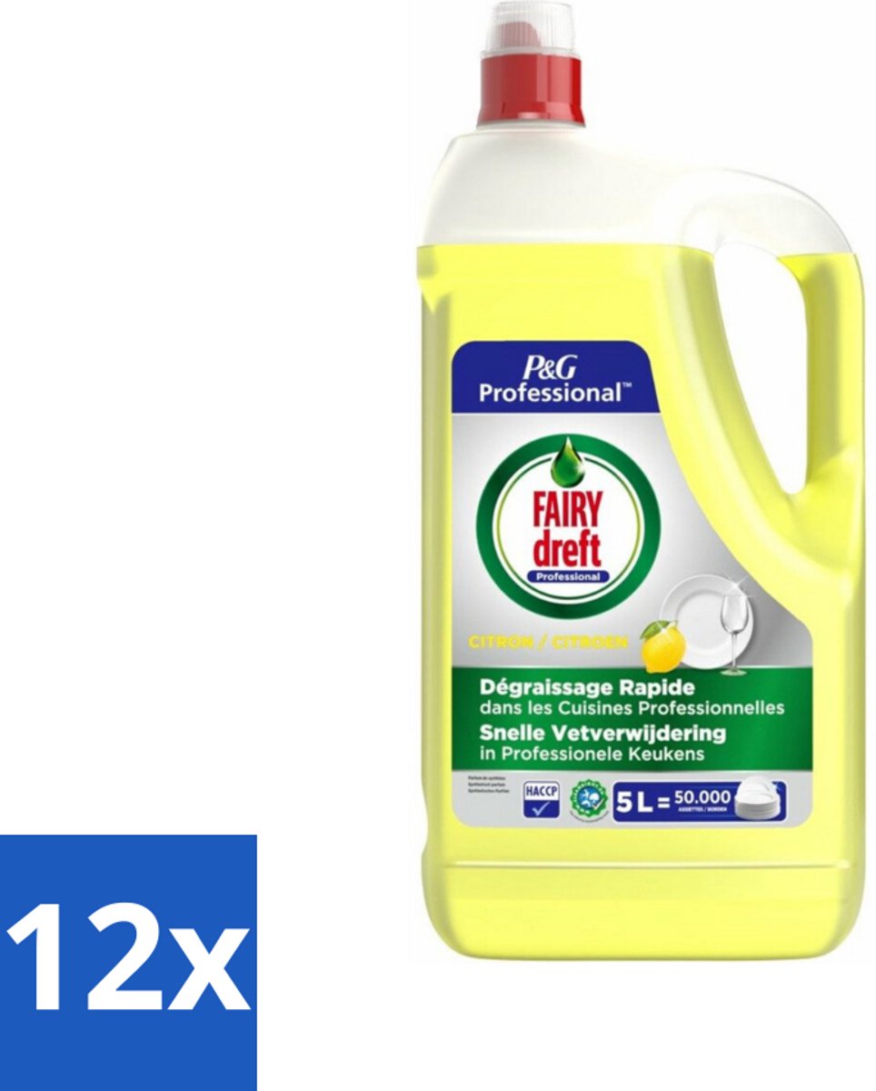 12 x Dreft - Afwasmiddel - Citroen - Professionele verpakking - 5 L - Afwasmiddel - Citroen - Dreft - Schoonmaak - Vaatwasser