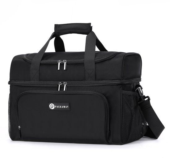 Packaway Koeltas 30L - Lunchtas - Inclusief 4 Koelelementen - Dubbel Compartiment - 4-Laags Geïsoleerd - Waterafstotend - Signature Black van Packaway — afbeelding 4