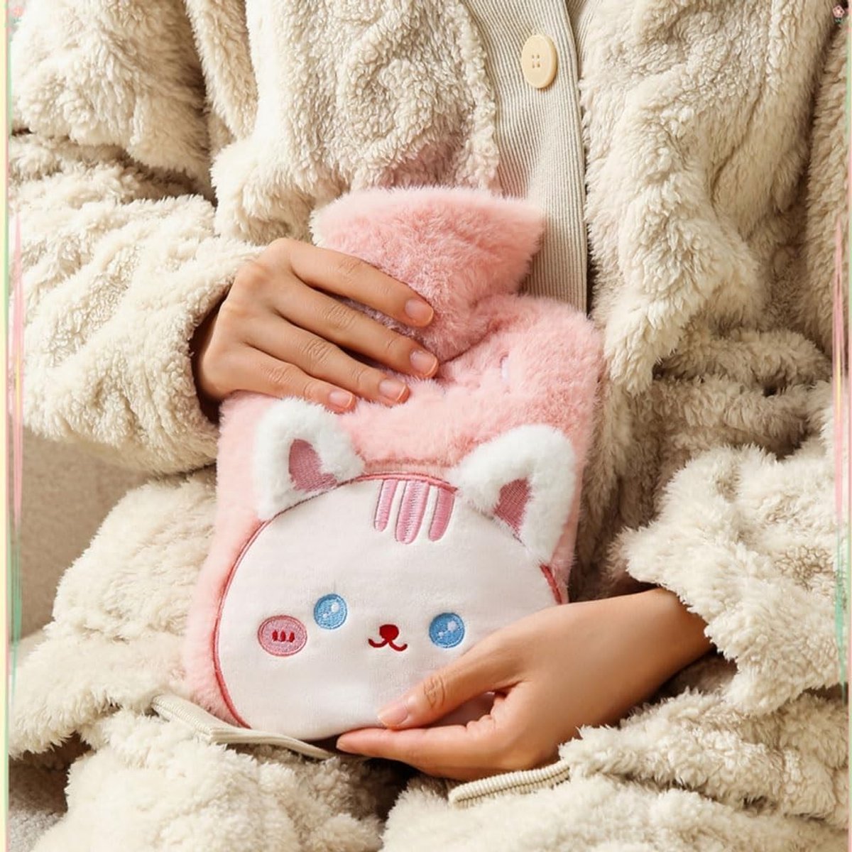 Verwijderbare en wasbare warmwaterkruik voor kinderen, knuffel voor verlichting van buik-, rug- en beenpijn, ideaal als cadeau voor comfort en ontspanning (roze)