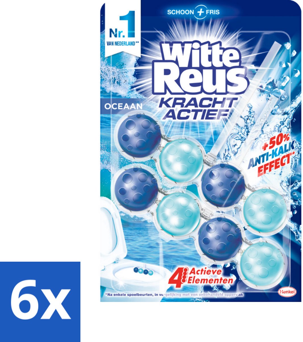 6 x Witte Reus - Kracht Actief WC Blok - Oceaan Boost - 2 Toiletblokken - Toilet Schoonmaak - Toiletblok - Frisse Geur - Oceaan Geur - Reinigingstechnologie