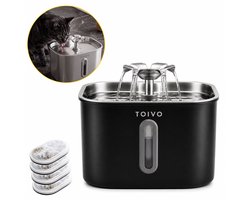 Toivo Drinkfontein Kat - 2.2 L - RVS - Waterfontein met Venster Incl. 4 filters - Waterdispenser - Fluisterstil - Kattenfontein - Drinkbak - Waterbak - Zwart