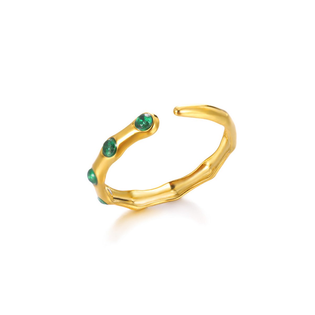 Matthew Studio® Dames Ring - Goudkleurig - Verstelbare Ring - Groene Stenen - Open Ring - RVS