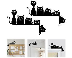 2 stuks deurplaten - wanddecoratie - deurkozijndecoratie sticker - metalen decoratieve plaat - met bevestigingssticker - kattenpatroon - muursticker ornament - voor deurkozijnen, hallen, prikborden, woonkamers (20*12,5 cm - zwart)