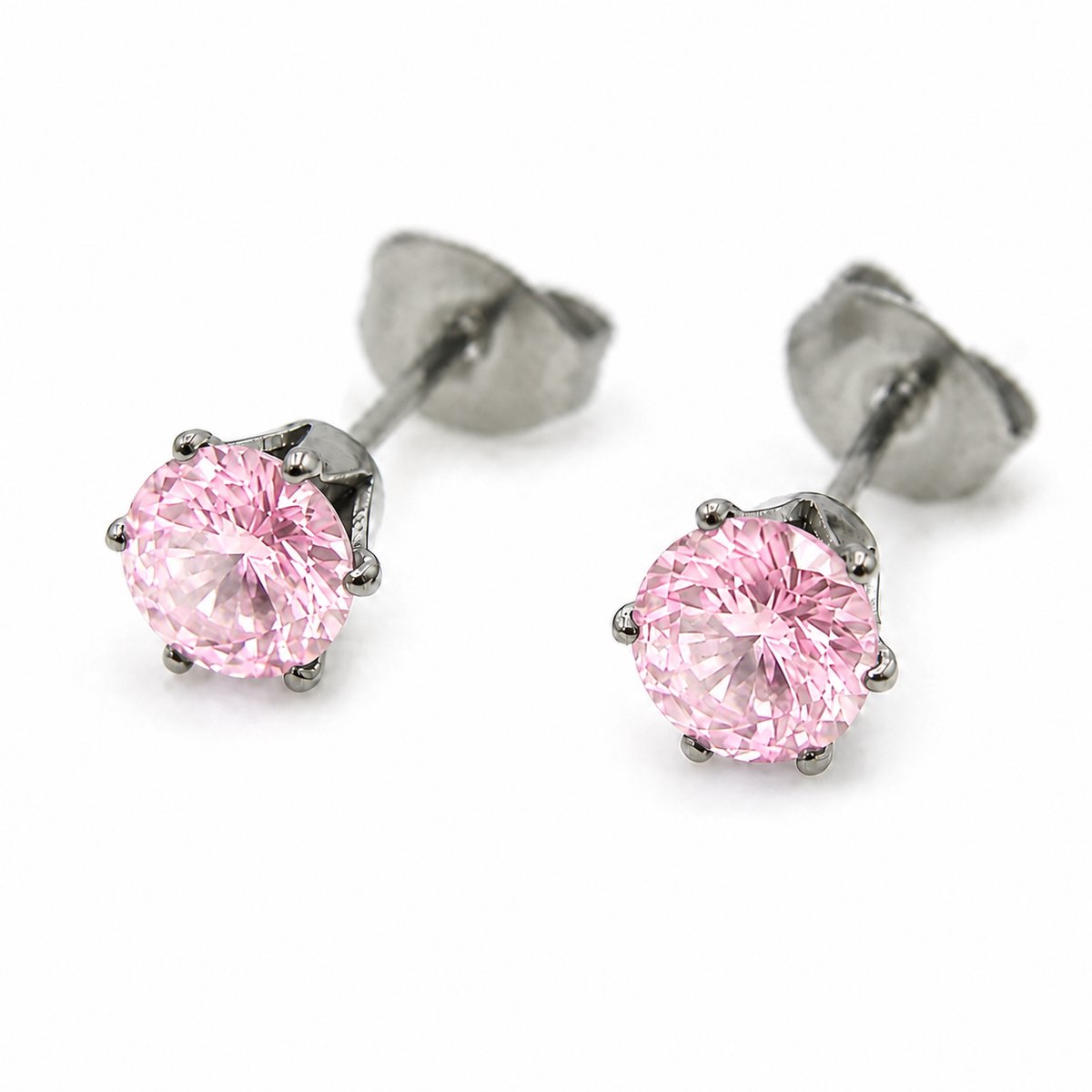 Titanium dames oorknopjes 5 mm – roze Zirkonia steentje – Zilverkleurig – Hypoallergeen