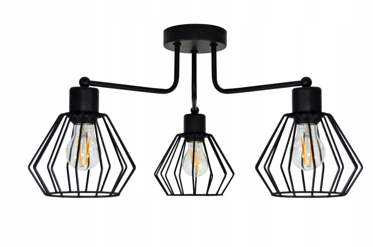 Merkloze Loft Hanglamp met 3 Metalen Kappen - Zwart