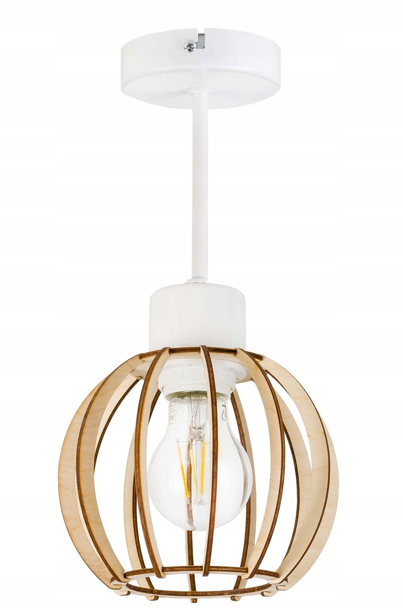 Hanglamp Hout Bol E27 Wit/Natuurlijk Hout