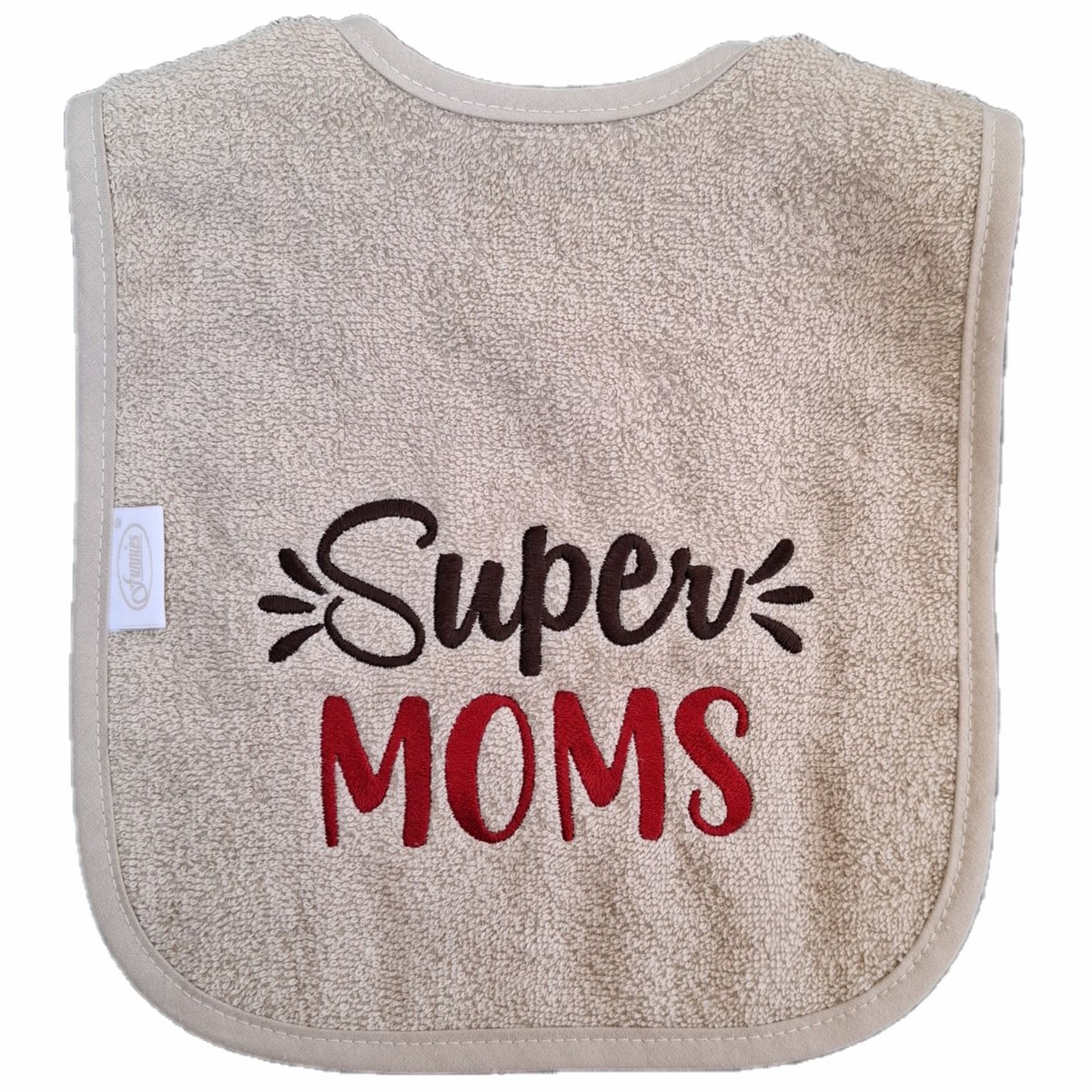 Crème slab met "Super Moms" - mama's, babyshower, zwanger, cadeautje, kraamcadeau, grappig, geschenk, baby, tekst, beige, bruin, moederdag, moedersdag