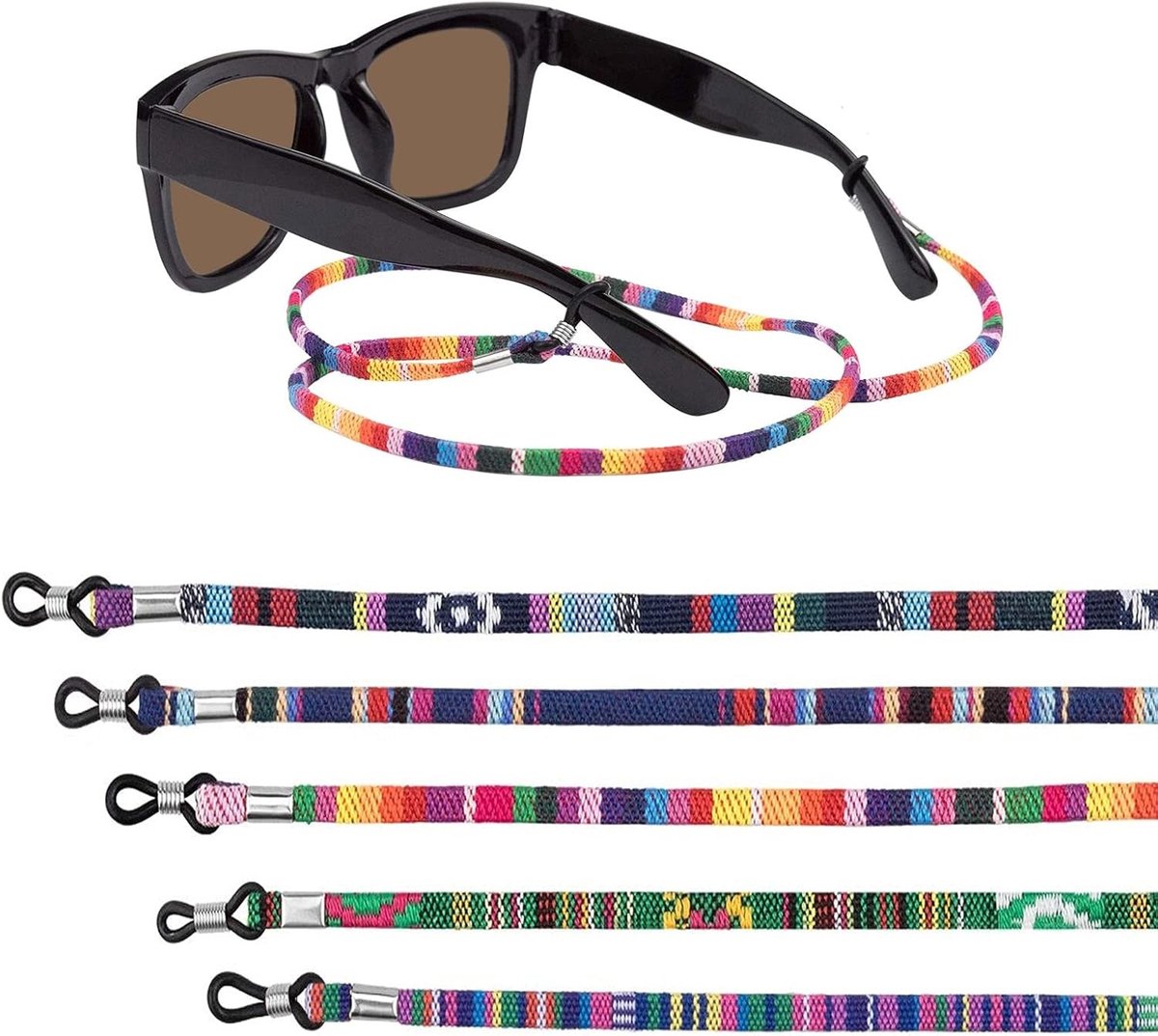 Kleurige Brilhouder met 5 Stuks, Brilkoord en Lanyard voor Zonnebrillen en Eyeglasses, Geschikt voor Dames, Heren en Kinderen