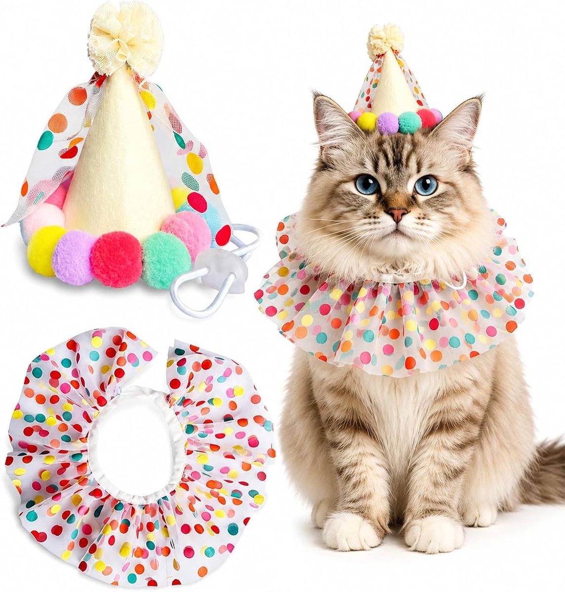 Verjaardag Outfit Set voor Katten, Schattige Tutu Jurk met Hoed en Kant Sjaal, Ideaal voor Feestjes en Foto's