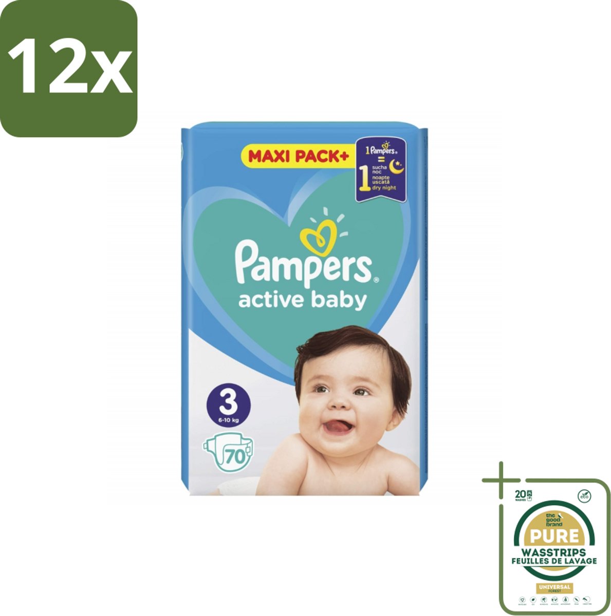 Pampers – Luiers – Active Baby Maat 3 – 70 Luiers - Voordeelverpakking - 12 stuks - Huidbescherming - Luchtdoorlatende luiers