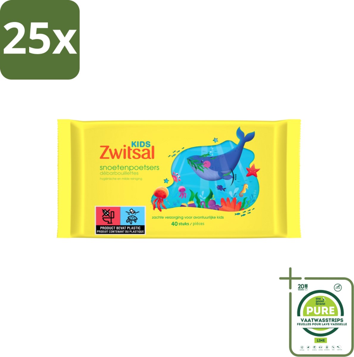 25 x Zwitsal Kids - Snoetenpoetsers - Voor Handjes en Snoetjes - 40 Doekjes - Grootverpakking - Zwitsal Kids - Snoetenpoetsers - Babydoekjes - Babyhuid - Zachte Doekjes