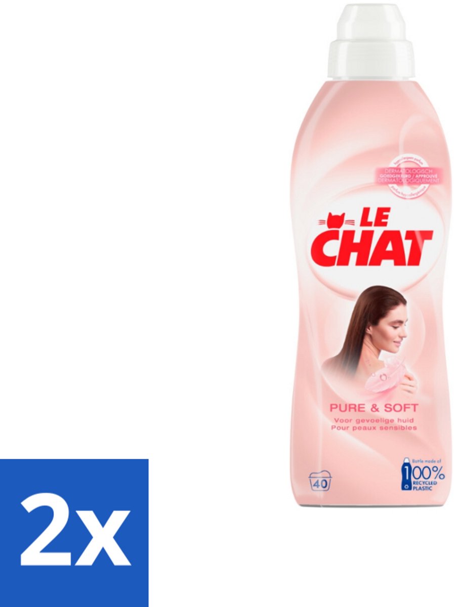 2 x Le Chat Wasverzachter Pure & Soft 40 Wasbeurten 880 ml - Wasverzachter - Hypoallergen - Huidvriendelijk - Wasgoed Verzachter - Babykleding