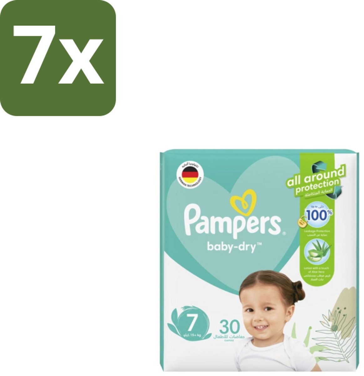 7 x Pampers – Luiers – Active Baby Dry Maat 7 – 30 Luiers - Luiers Voor Baby - Droge Huid - Comfortabele Luiers - Langdurige Droogheid - Peuters Luiers