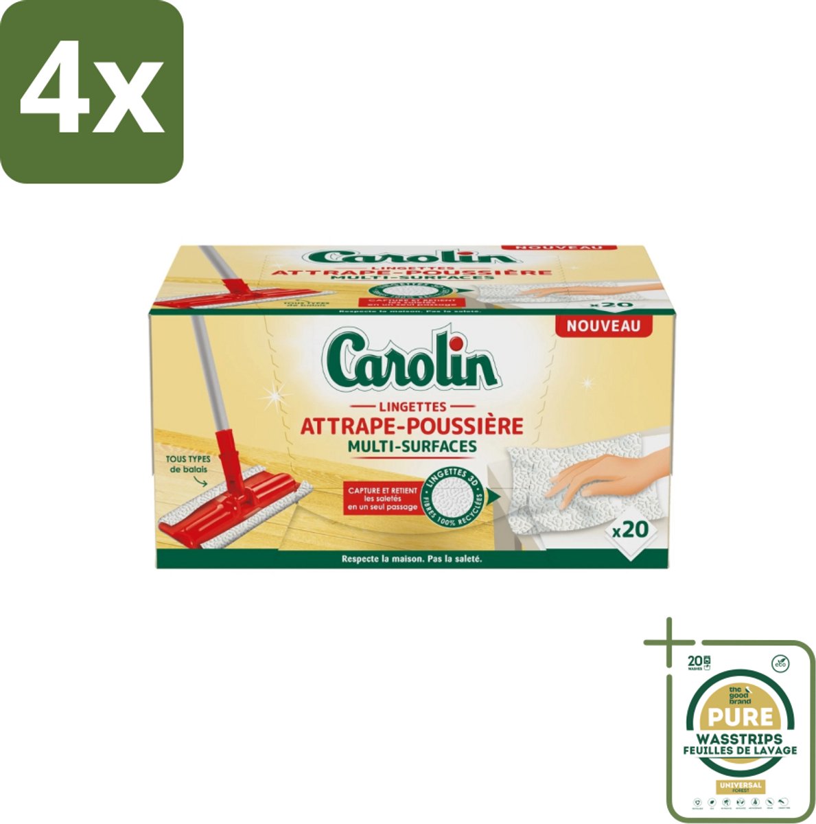 Carolin – Doekjes – Anti-Stof Multi-Oppervlakken – 20 Doekjes - Voordeelverpakking - 4 stuks - Stof verwijderen - Stofdoek