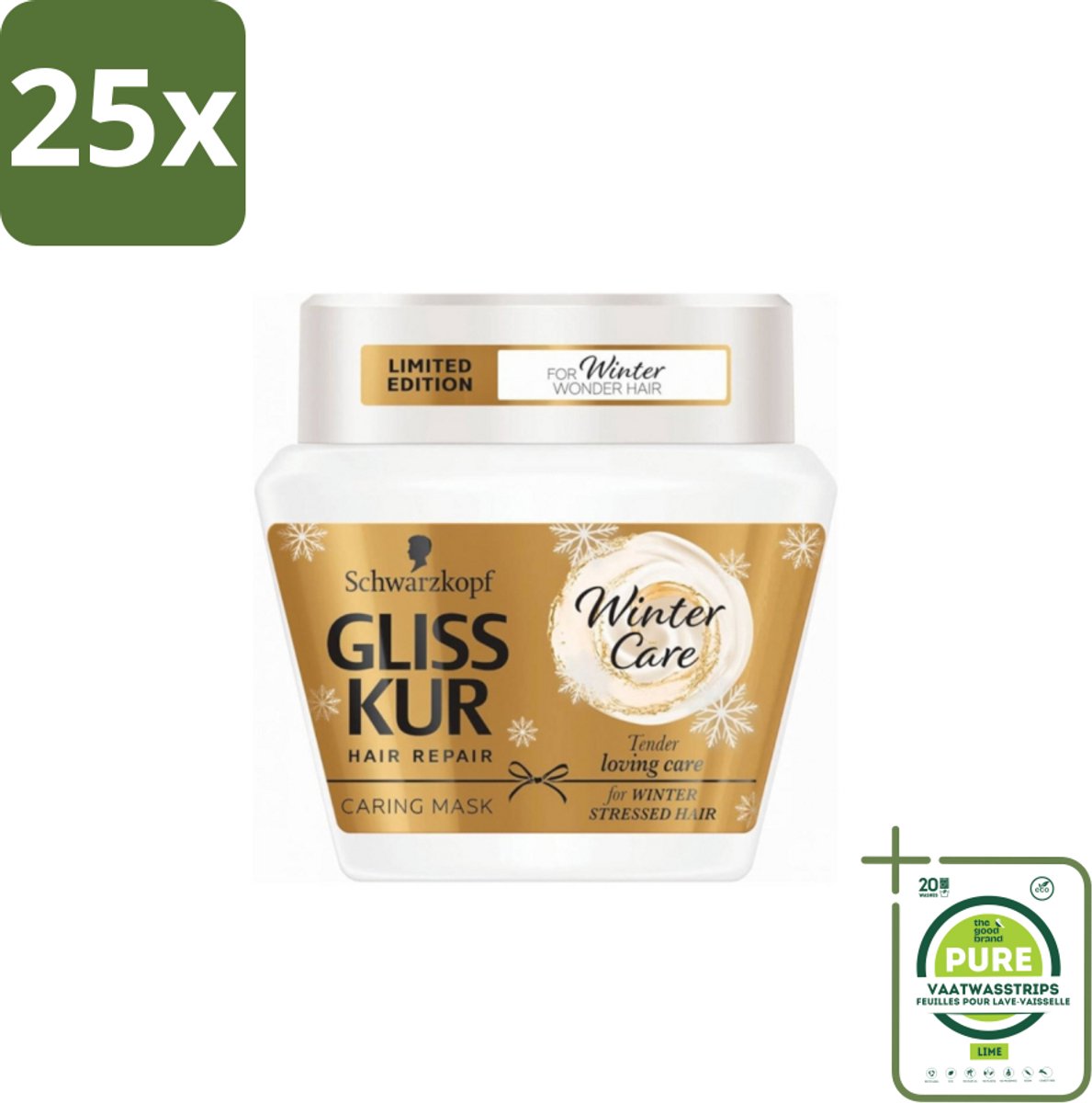 25 x Schwarzkopf - Gliss Kur - Haarverzorging - Winterherstel - 300 g - Grootverpakking - Haar Masker Winter - Haarverzorging Winter - Beschadigd Haar - Droge Haar - Haarmasker Gliss Kur