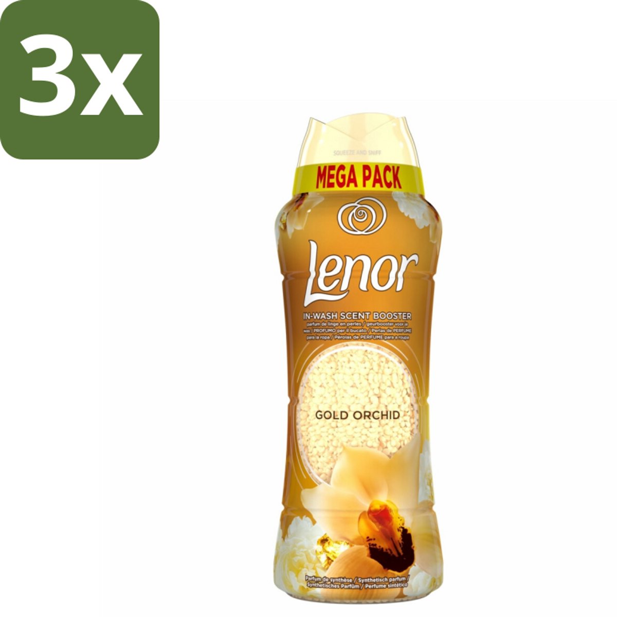 3 x Lenor – Geurparels – Gouden Orchidee – 570 g - Geurparel - Wasgeur - Orchidee - Vanille - Wasgeurparfum