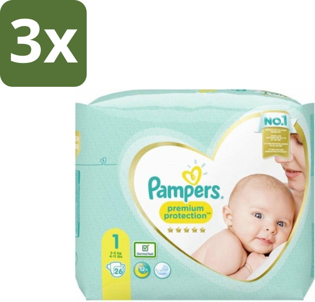 3 x Pampers – Luiers – Premium Protection Maat 1 – 26 Luiers - Luiers Voor Pasgeboren Baby's - Zachte Luier - Navelvriendelijke Luier - Dermatologisch Getest - Superabsorberende Kern