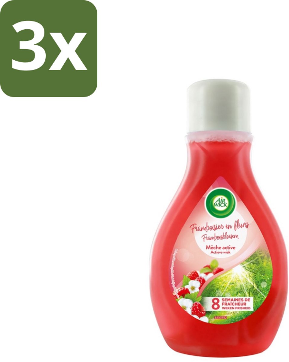 3 x Air Wick – Luchtverfrisser – Actieve Wiek Framboos & Bloesem – 375 ml - Luchtverfrisser - Geur - Framboos En Bloesem - Actieve Wiek - Geurverspreiding