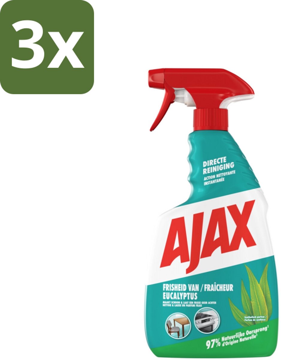 3 x Ajax – Multi-Purpose Spray – Eucalyptus – 750 ml - Schoonmaak Spray - Eucalyptus Reiniger - Allesreiniger - Krachtige Reiniger - Multi-purpose Spray
