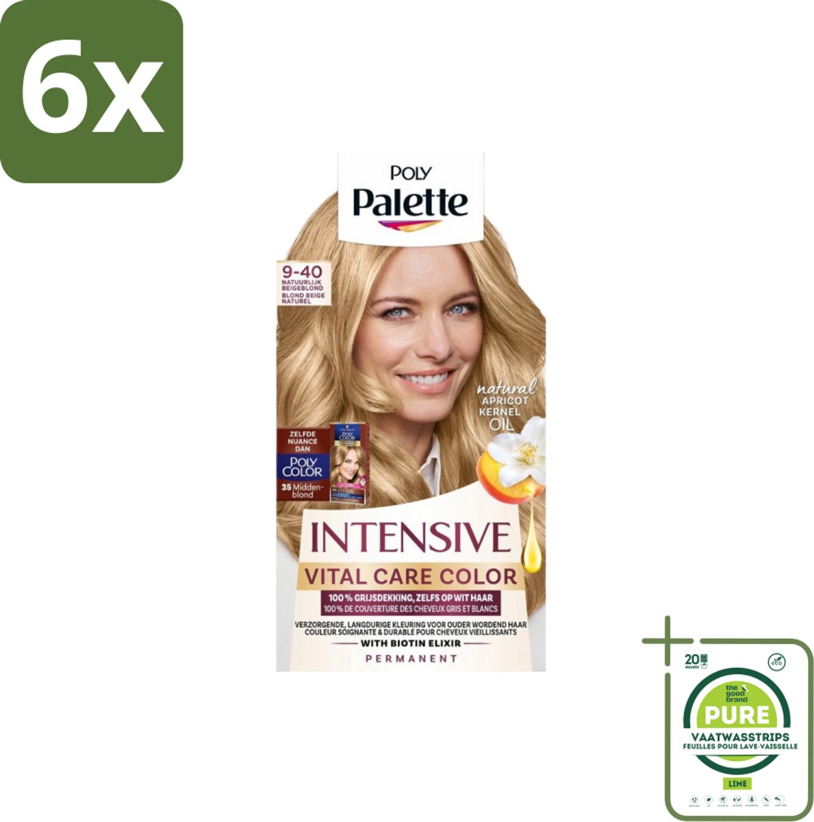 Poly Palette – Haarverf – 9-40 Natuurlijk Beigeblond – 115 ml - Voordeelverpakking - 6 stuks - Natuurlijk blond - Beigeblond