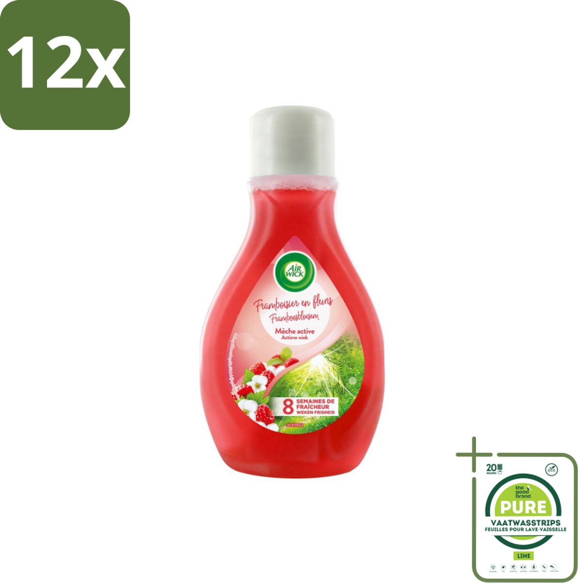 Air Wick – Luchtverfrisser – Actieve Wiek Framboos & Bloesem – 375 ml - Voordeelverpakking - 12 stuks - Luchtverfrisser - Geur