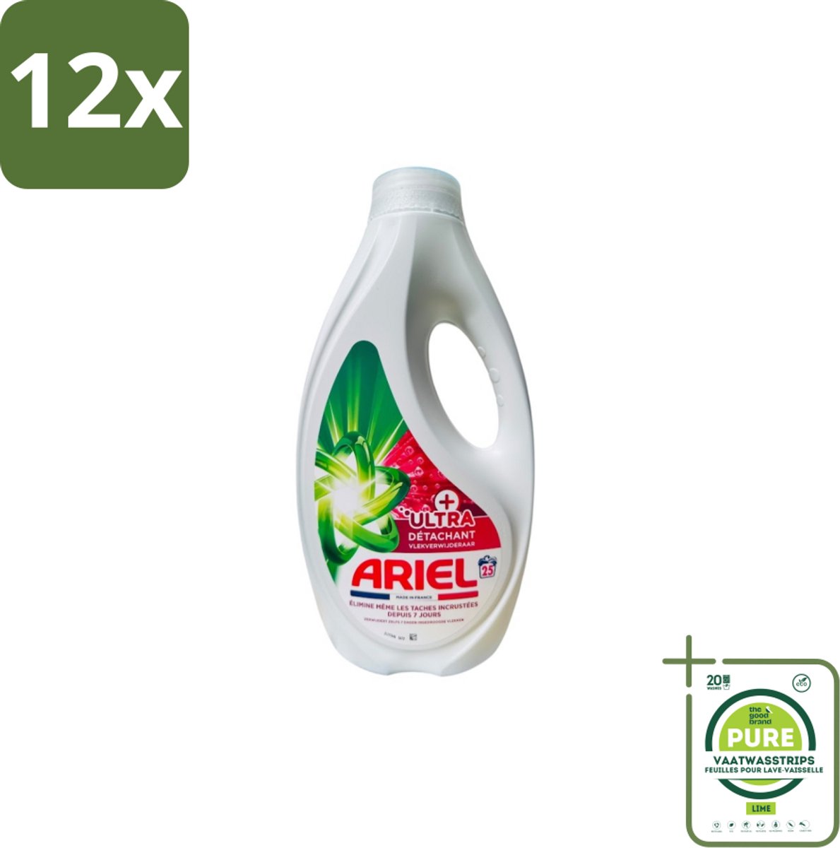 Ariel – Vloeibaar Wasmiddel – Ultra Vlekverwijderaar – 1125 ml – 25 wasbeurten - Voordeelverpakking - 12 stuks - Vlekverwijderaar - Wasmiddel