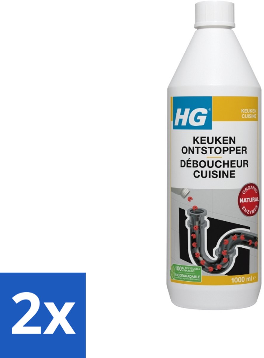 2 x HG Keukenontstopper 1 liter - Keukenontstopper - Gootsteen Verstopping - Biologische Ontstopper - Enzymen - Afvoer Schoonmaken