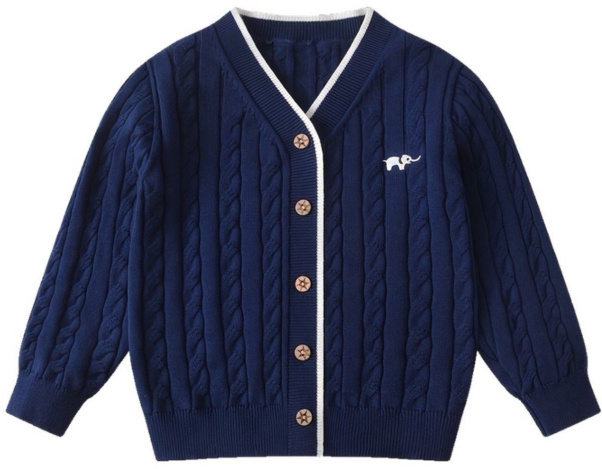Currero Cardigan Jongens Vest Jongen Met Knopen Kinderen Warm Gebreid Vest Long Donkerblauw 9-10 Jaar