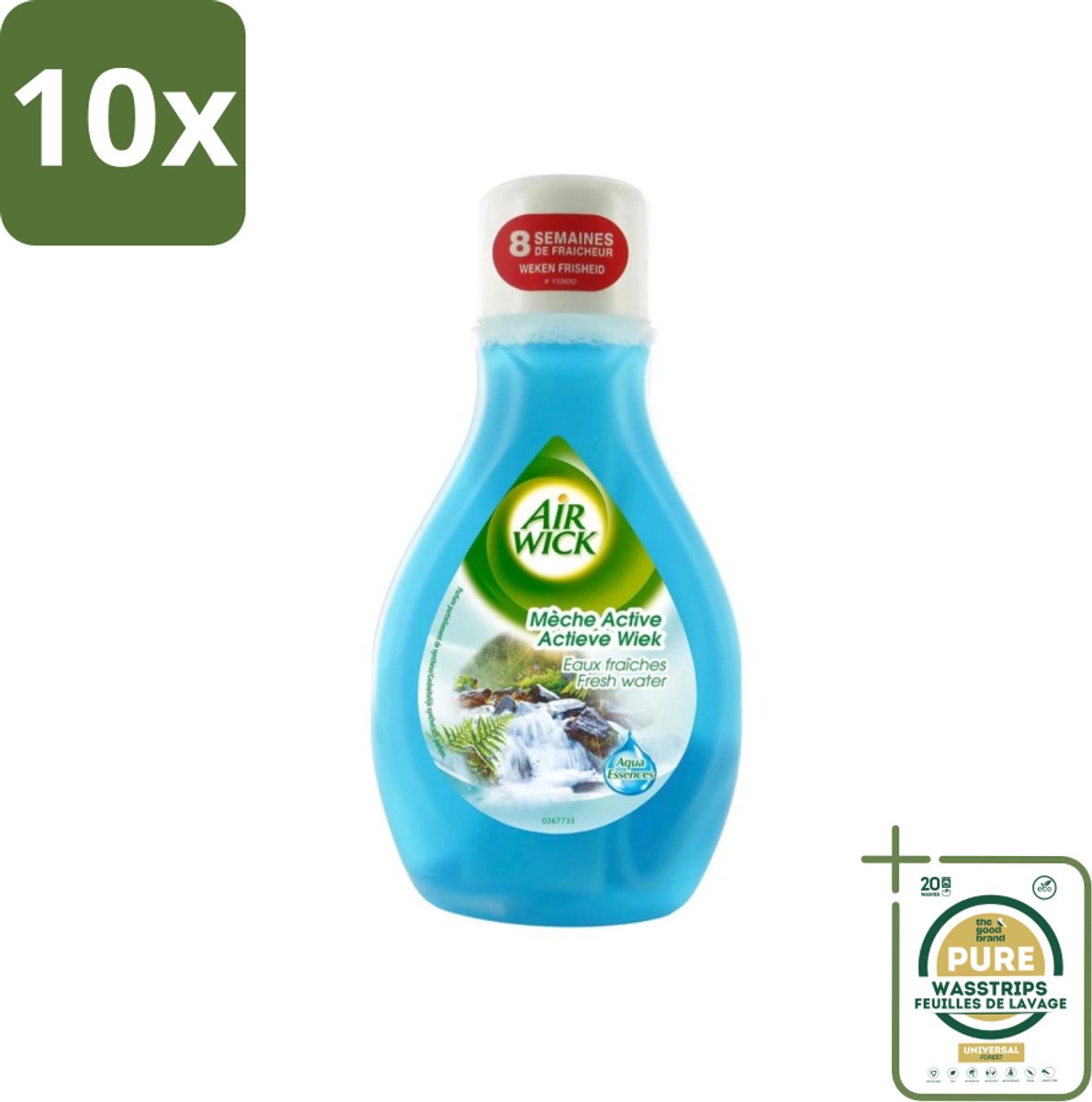10 x Air Wick – Luchtverfrisser – Actieve Wiek Fresh Water – 375 ml - Grootverpakking - Luchtverfrisser - Frisse Geur - Actieve Wiek - Watergeur - Geurneutralisatie