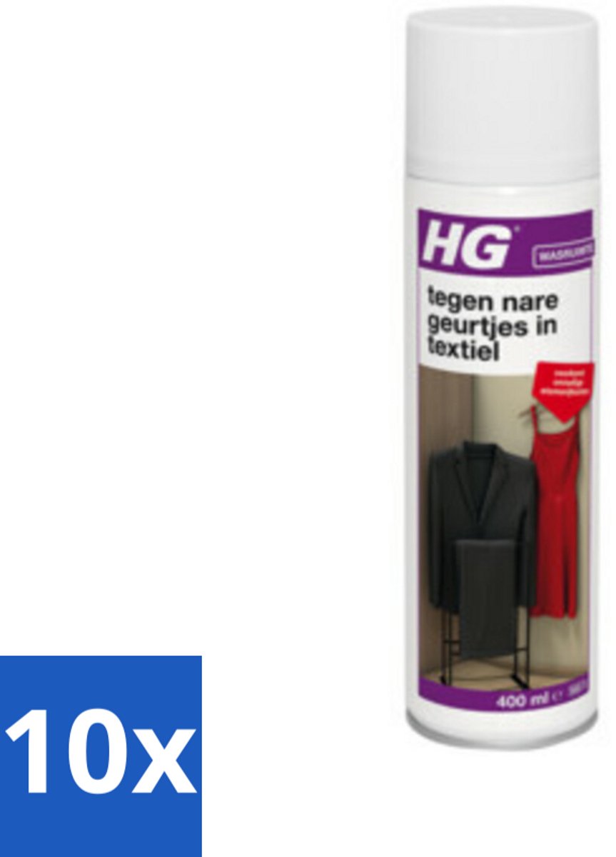 10 x HG Tegen Nare Geurtjes In Textiel 400 ml - Geurverwijdering Textiel - Stankmoleculen Oplossen - Textiel Reinigen - Geur In Kleding - Geur In Gordijnen