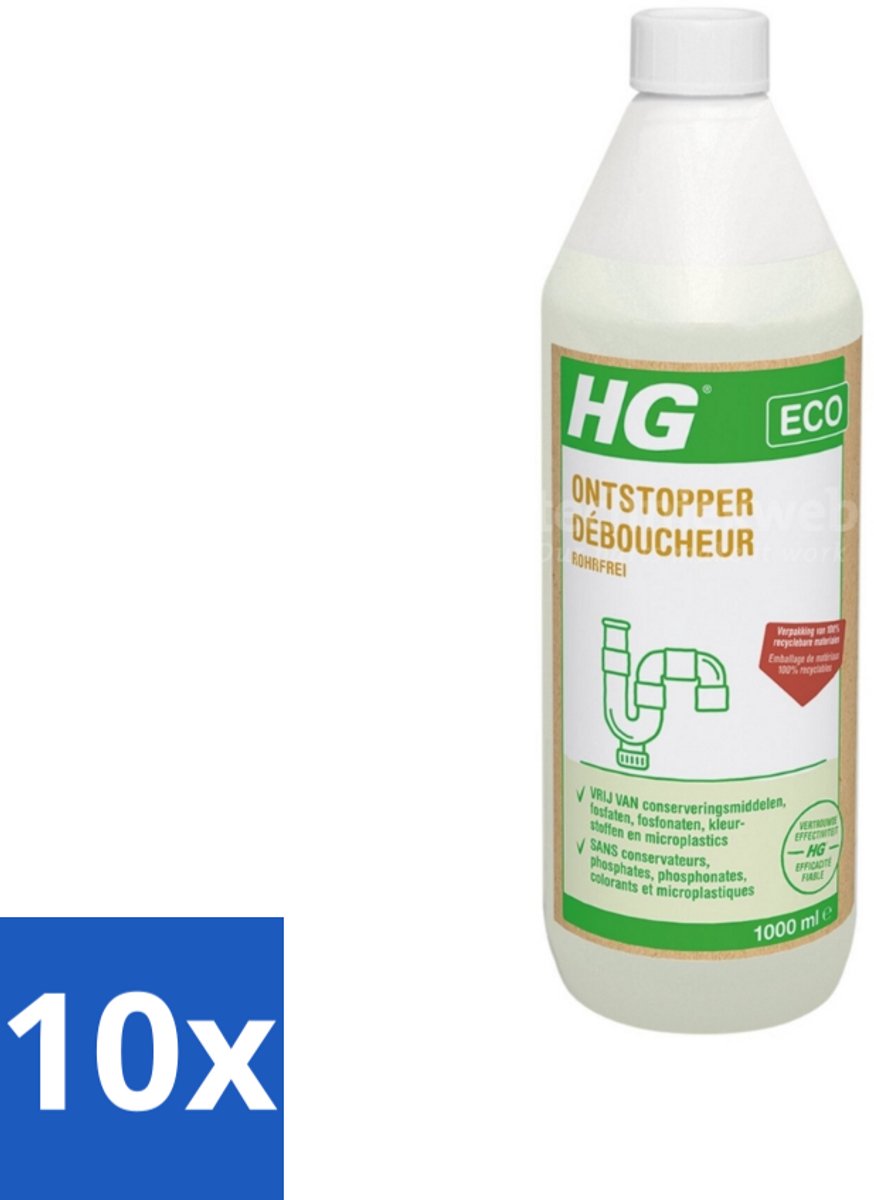 10 x HG Eco Ontstopper 1 liter - Ontstopper - Verstopping - Afvoer - Milieuvriendelijk - Conserveringsmiddelen
