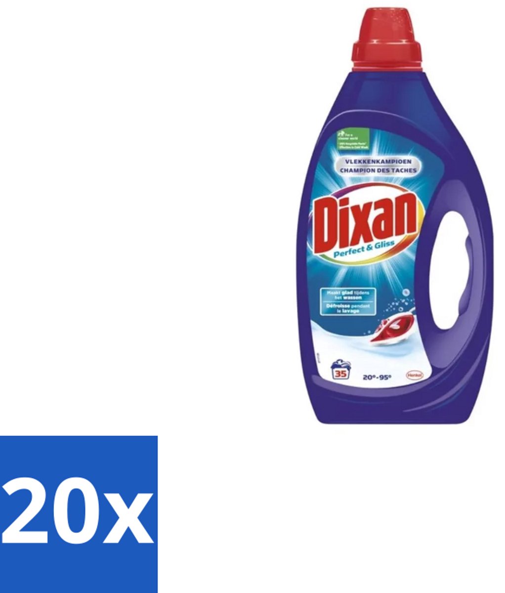 20 x Dixan – Vloeibaar Wasmiddel – Perfect & Gliss – 1750 ml - Wasmiddel - Vlekkenverwijdering - Antiplooiformule - Strijkwerk - Schone Was