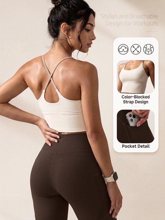 Currero Pilates Pak Dames - Yoga - Buttshaper - Gym - Fitness - Butt Lift - Bil Vergrotend - Heup Liftend - Yogakleding - Wit + Bruin XS — afbeelding 3