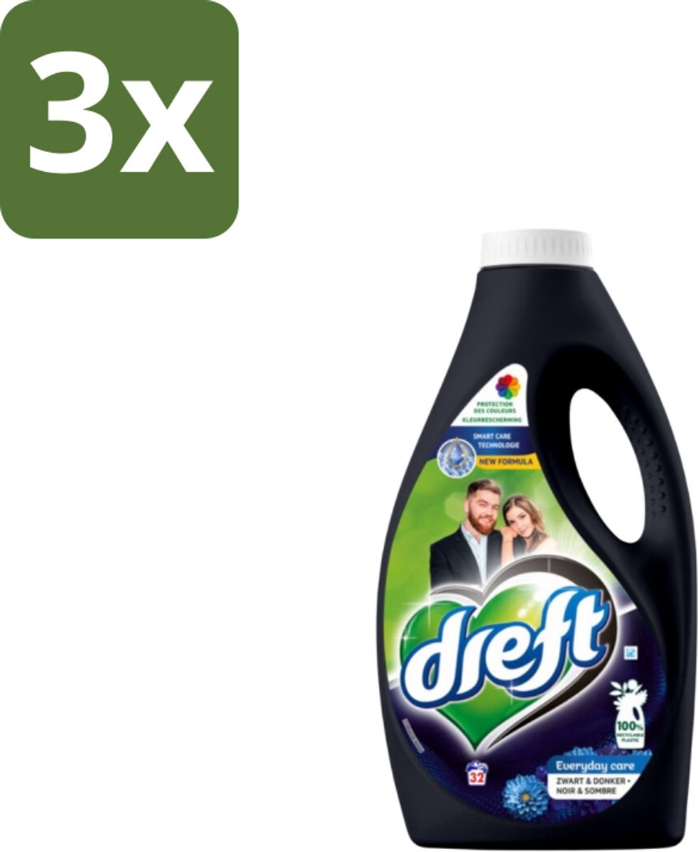 Dreft – Vloeibaar Wasmiddel – Zwart & Donker – 32 Wasbeurten - Bulkverpakking - 3 stuks