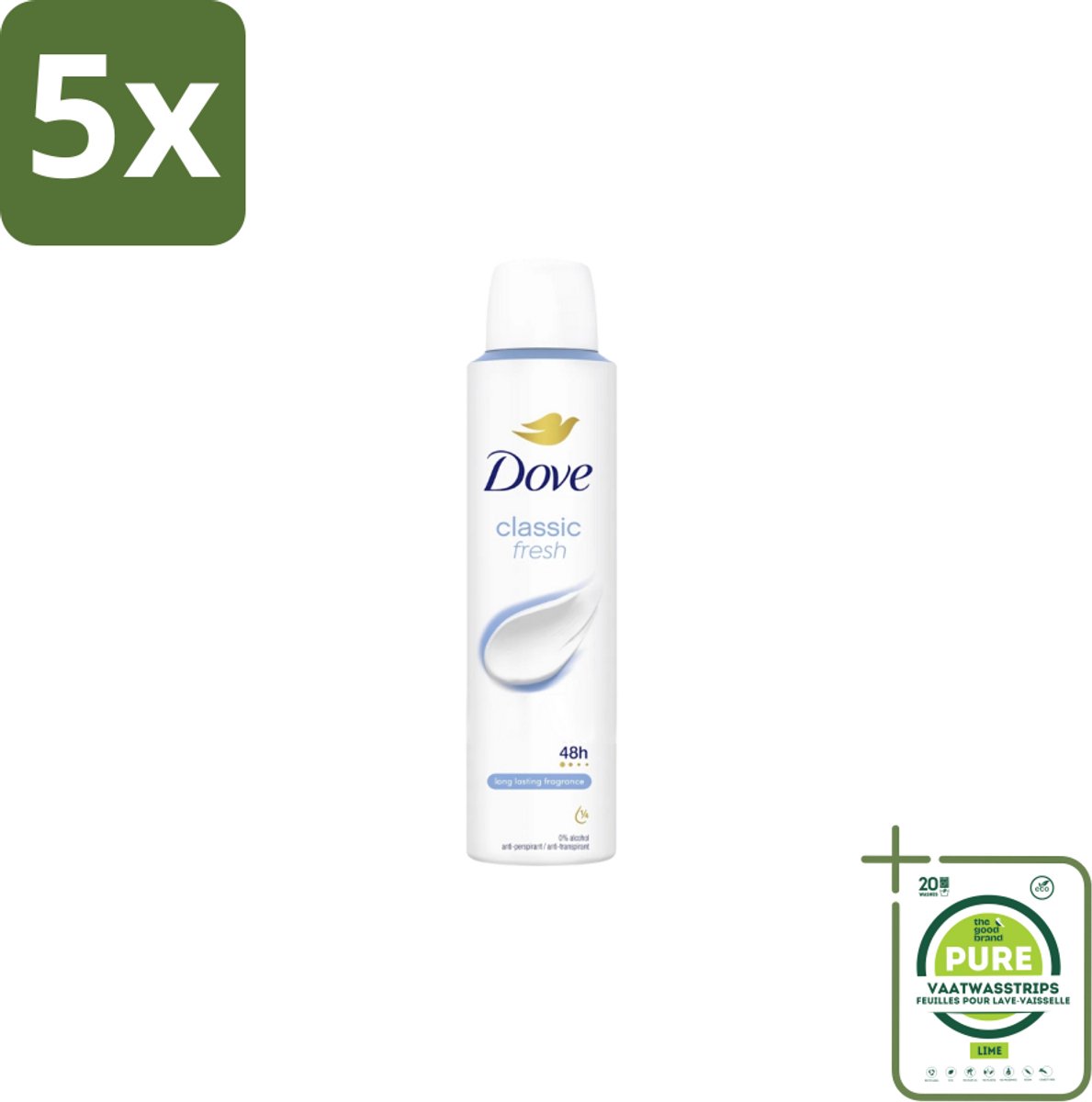 5 x Dove – Deodorant Spray – Classic Fresh – 200 ml - Grootverpakking - Anti-transpirant Spray - Oksel Verzorging - Transpiratiegeur - Frisse Geur - Klassieke Geur