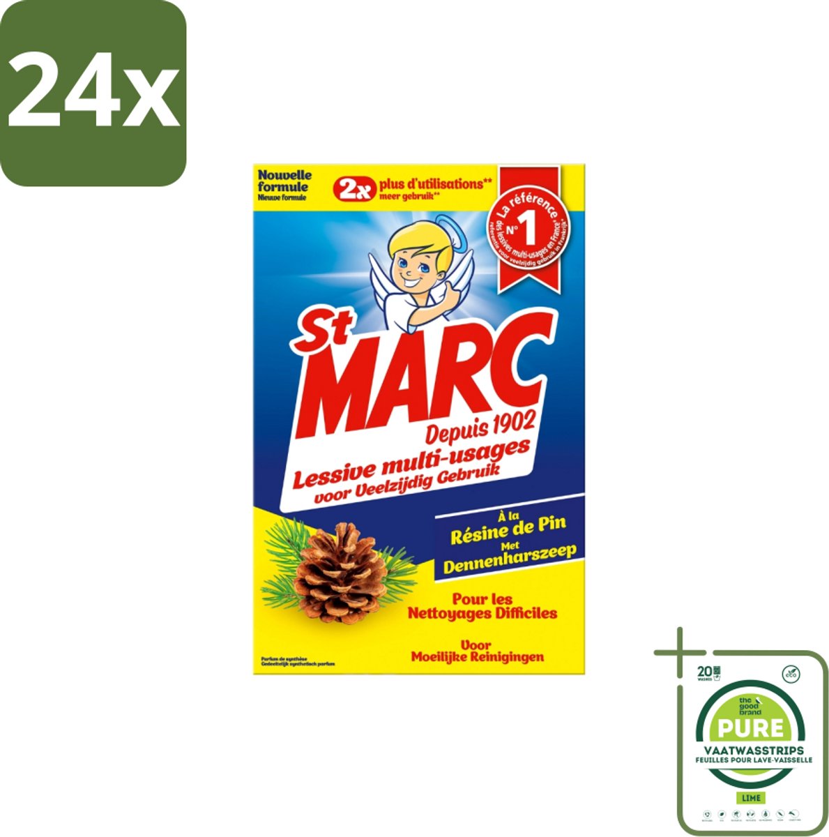 St. Marc – Wasmiddel – Multifunctioneel Dennenhars – 1,4 kg - Voordeelverpakking - 24 stuks - Reiniger - Dennenhars