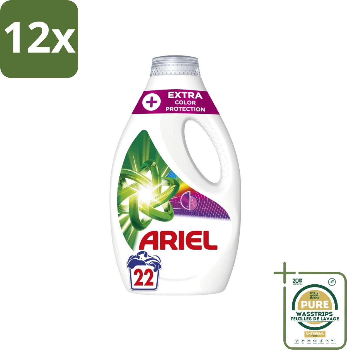 Ariel – Vloeibaar Wasmiddel – Extra Color Protection – 990 ml – 22 wasbeurten - Voordeelverpakking - 12 stuks - Wasmiddel voor gekleurd was - Kleurvervaging voorkomen
