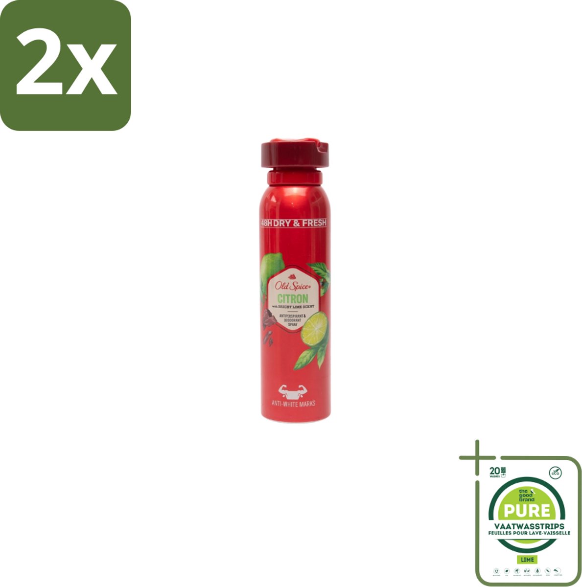 Old Spice – Deospray – Citron – 150 ml - Voordeelverpakking - 2 stuks - Citroen Deo Spray - Citroen Geur