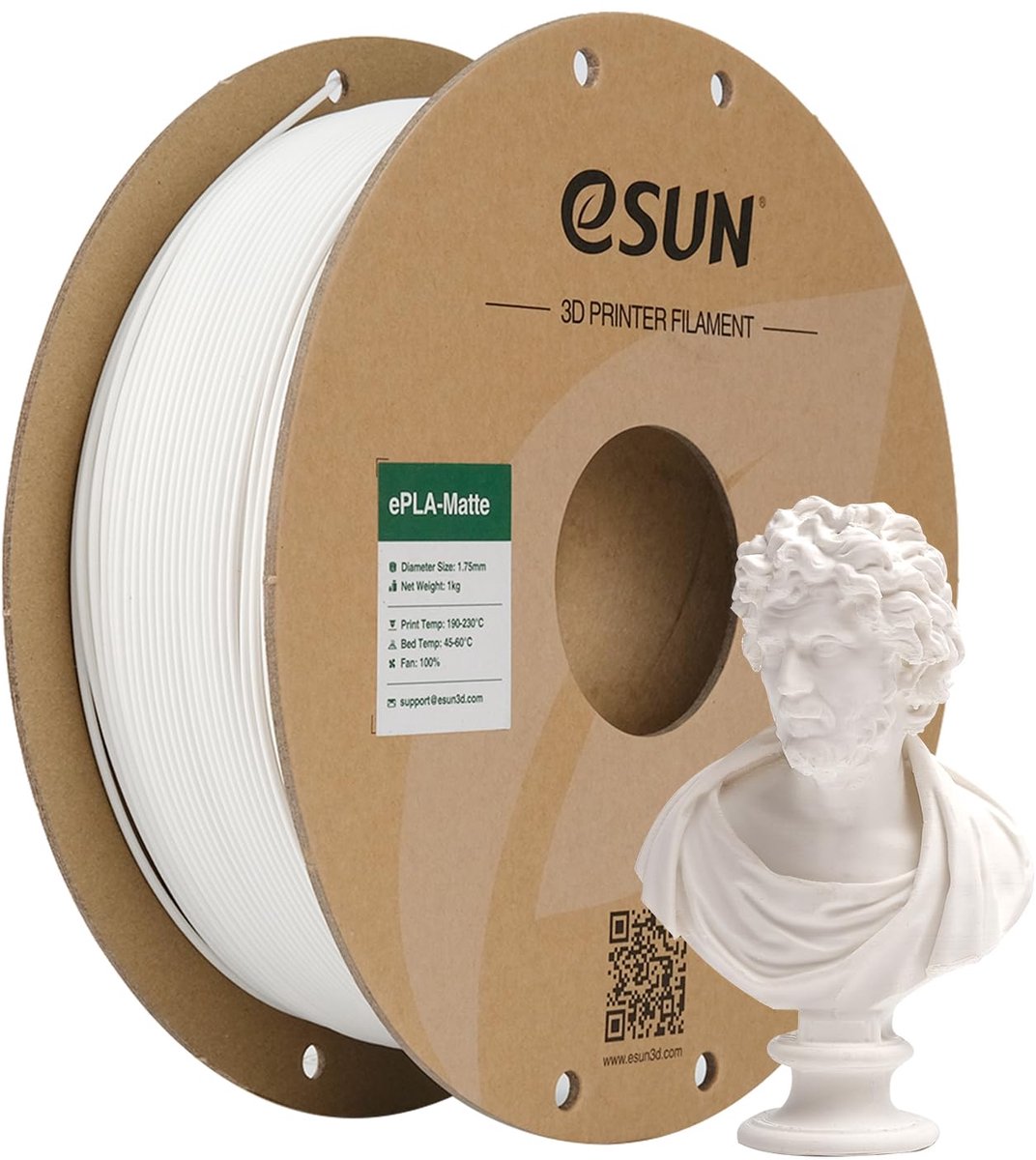 eSUN Geüpgraded Mat PLA 3D Printer Filament 1.75mm 1kg Crèmewit - ShopVlot