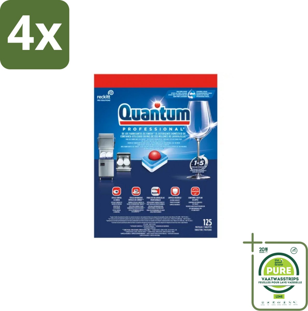 Finish – Vaatwastabletten – Quantum Pro All-in-One – 125 Capsules - Voordeelverpakking - 4 stuks - Vaatwastabletten - Professionele vaatwasser