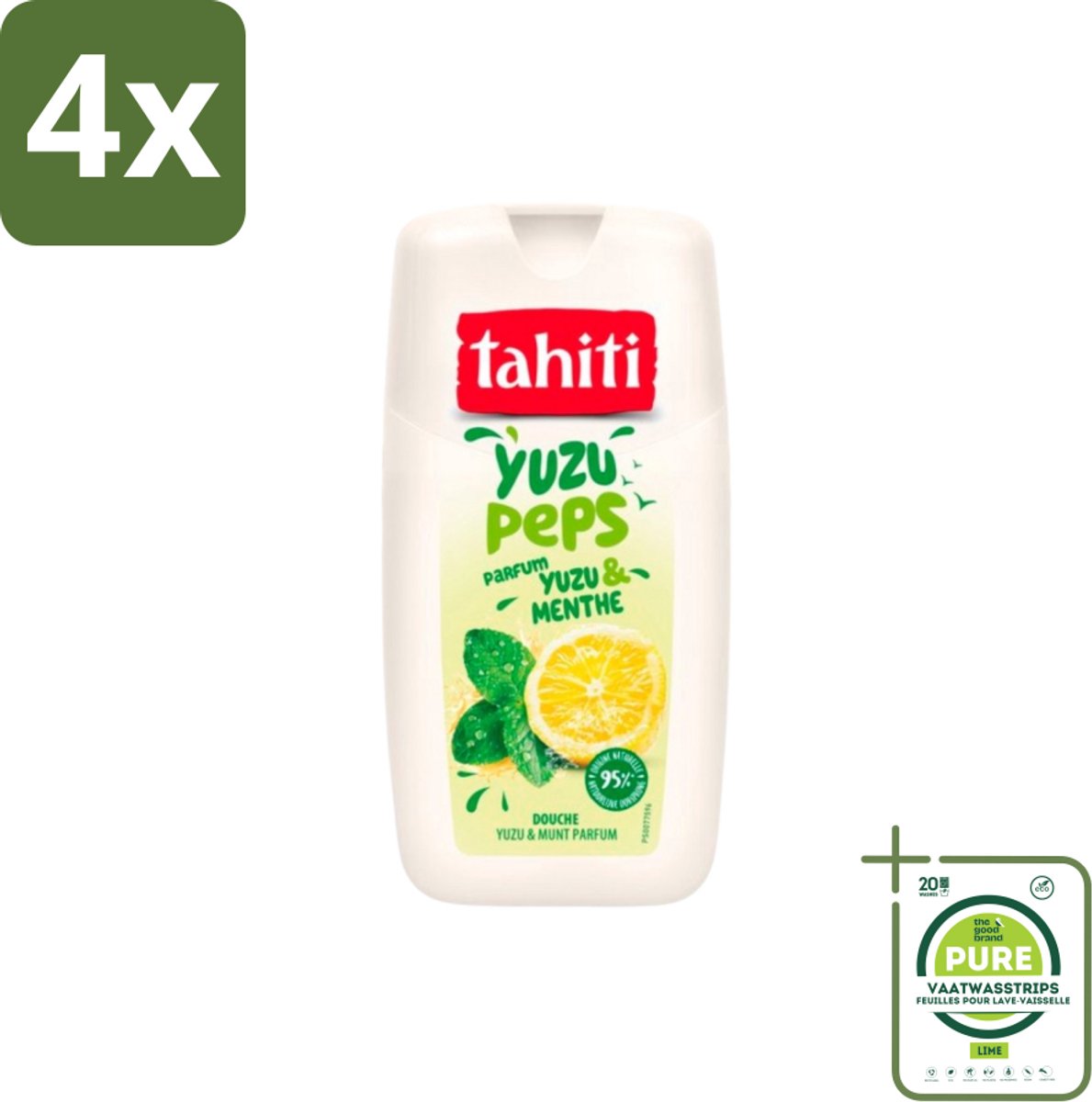 Tahiti – Douchegel – Yuzu Peps Yuzu & Munt - 250 ml - Voordeelverpakking - 4 stuks - Douchegel yuzu munt - Frisse douchegel