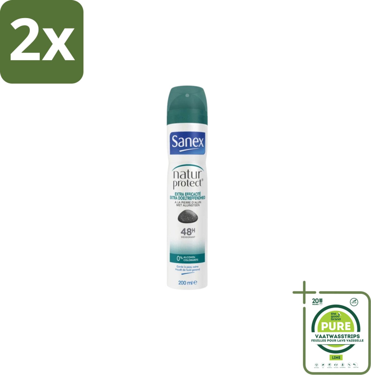 Sanex – Deodorant Spray – Aluinsteen – 200 ml - Voordeelverpakking - 2 stuks - Deodorant spray - Natuurlijke deodorant