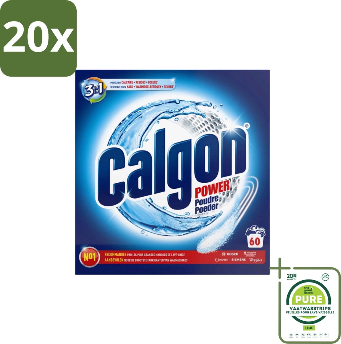 20 x Calgon – Wasmachinereiniger Poeder – 3-in-1 Power Anti-Kalk – 60 doseringen - Grootverpakking - Wasmachine Reiniger - Anti-kalk Poeder - Kalkpreventie - Machine Geur Verwijderen - 3-in-1 Wasmachine Bescherming