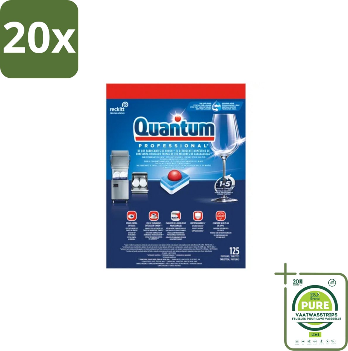 20 x Finish – Vaatwastabletten – Quantum Pro All-in-One – 125 Capsules - Grootverpakking - Vaatwastabletten - Professionele Vaatwasser - Korte Wascycli - Reinigingskracht - Hygiëne