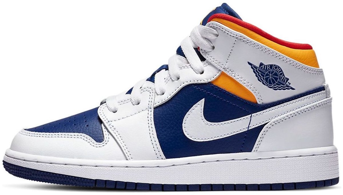Air Jordan 1 Mid (GS) - Sneakers - Maat 38.5 - White/Laser Orange/Deep Royal Blue / Wit Blauw - Air Jordan 1 - Lifestyle - Kinderen Sneakers